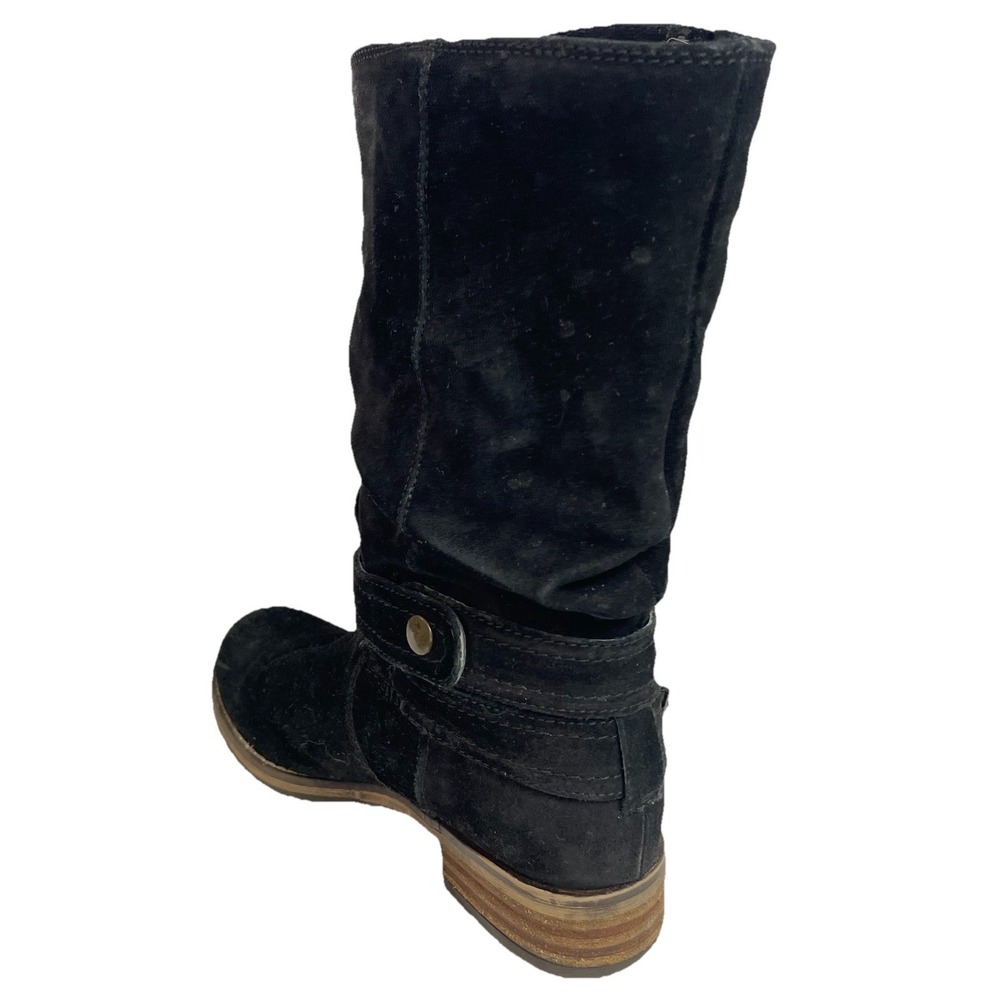 Clark's Riding Boots Women's 6.5 Black Suede Slip On Buckle Ruched Goth Cowboy - Picture 7 of 16